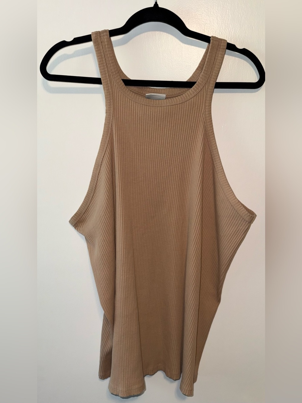 Ava & Viv Ribbed Tan High-Neck Racerback Tank
